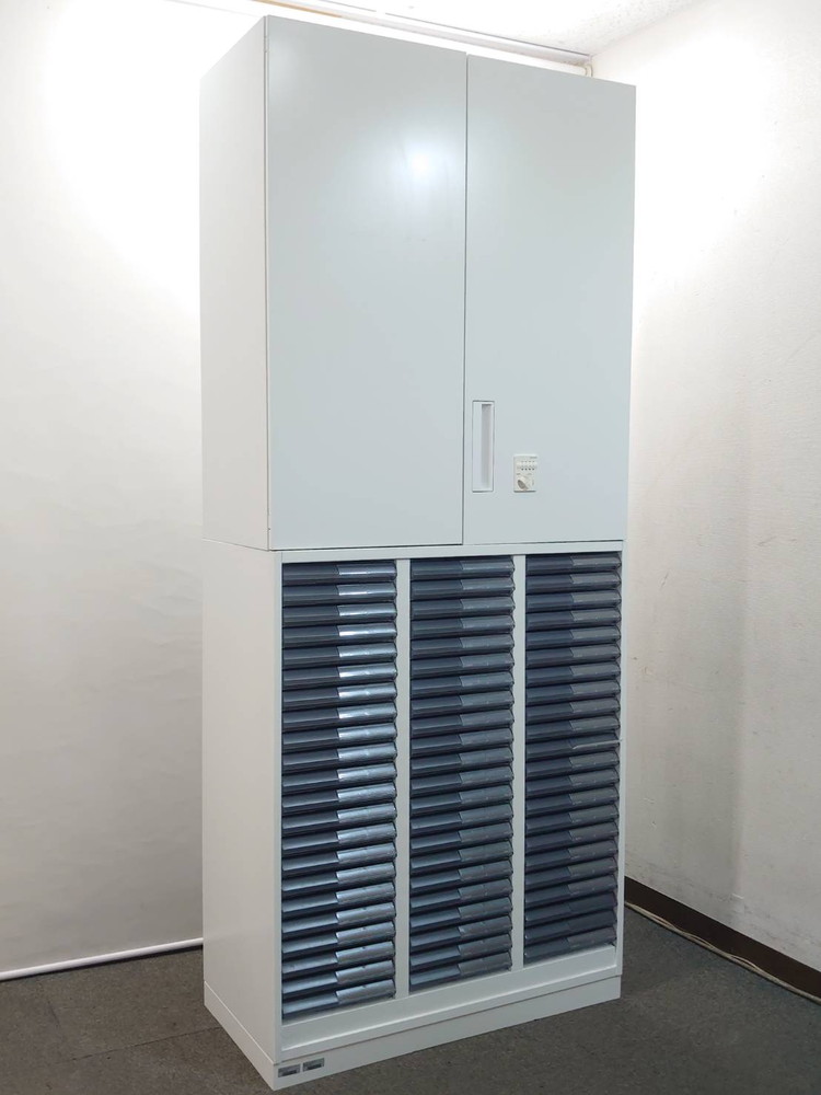 コクヨ 上下書庫 両開き トレー書庫 キャビネット オフィス収納 ホワイト W900 D450 H2160 中古