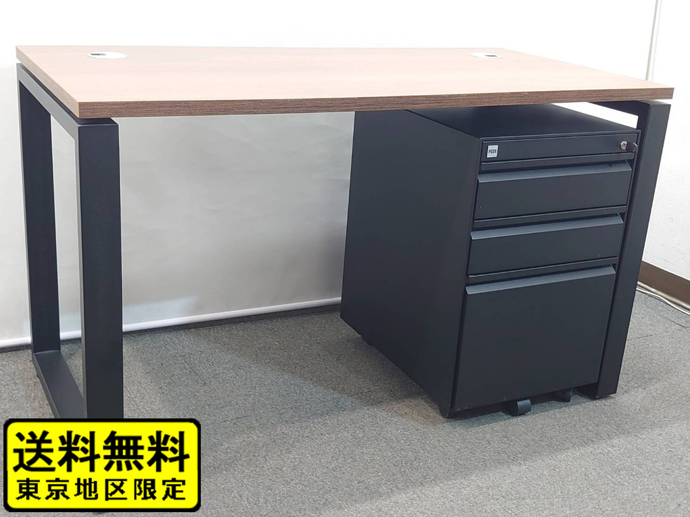 オフィスデスク ハーマンミラー POSH デスクセット 平机 W1200 片袖机 ワゴン 鍵付き ブラウン×ブラック 【中古】