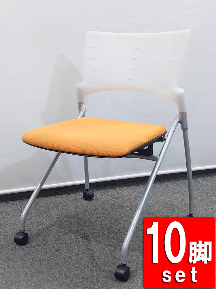 【在庫20脚以上有】中古 会議チェア イトーキ マノス ネスティングチェア スタッキングチェア 平行スタック 10脚セット KLC-310CB-CWK8 キャスター脚 肘なし【中古オフィス家具】