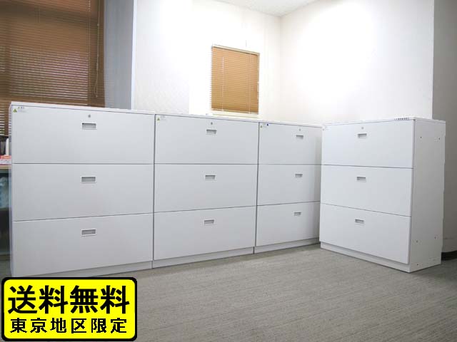 【15台入荷】イトーキ ラテラル書庫 3段カギ付き スチールキャビネット W900 ホワイト ４台セット