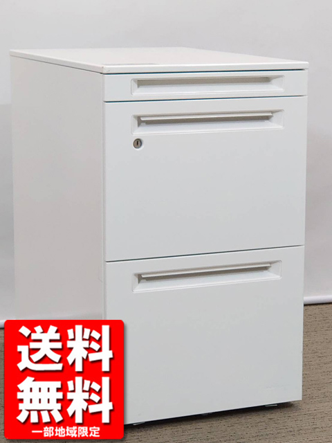 デスクワゴン 事務ワゴン サイドワゴン キャスターワゴン ３段 袖机 脇机【中古オフィス家具】【中古】