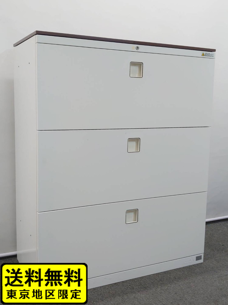 書庫 ラテラル W900 D450 H1150 キャビネット ３段 ホワイト 天板付き オカムラ レクトライン 中古