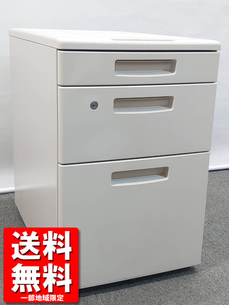 KOKUYO 3段ワゴン ファイリングキャビネット デスクワゴン BS グレー 鍵付き 中古