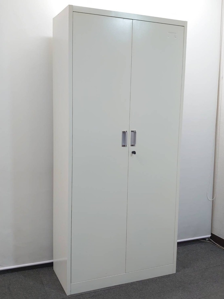 両開き書庫 スチール書庫 収納庫 キャビネット カギ付き ホワイト 中古