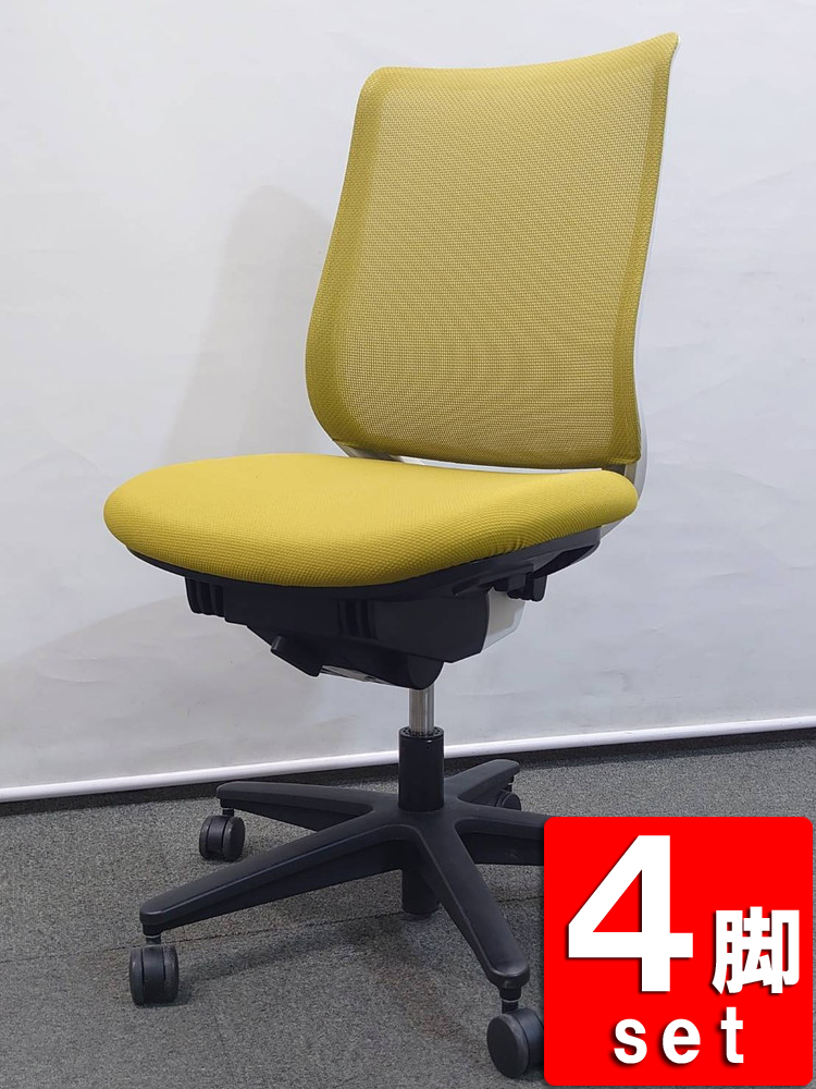 オフィスチェア メッシュ ハイバック 肘なし コクヨ ミトラ CRS-G2900E1N 4脚セット ライトグリーン 中古